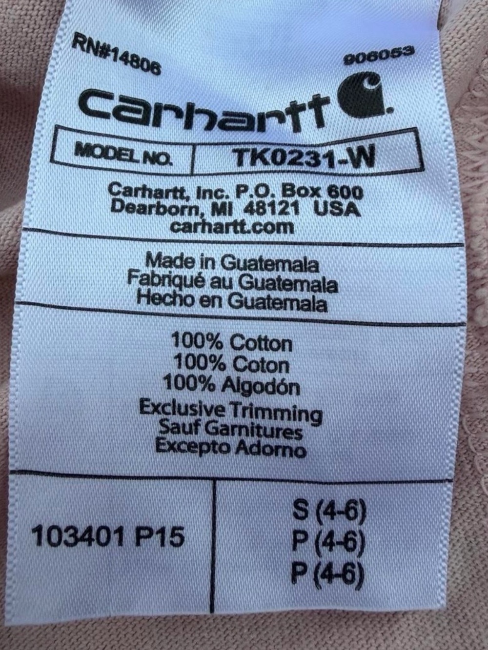 Carhartt Women's Sz. S Loose Fit Heavyweight Long Sleeve Logo T-Shirt- Ash Rose - Picture 5 of 5